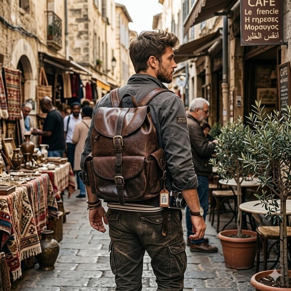 Vtg Leather Backpack Rucksack Luggage Bag Brown Large Travel Luggage Well Worn